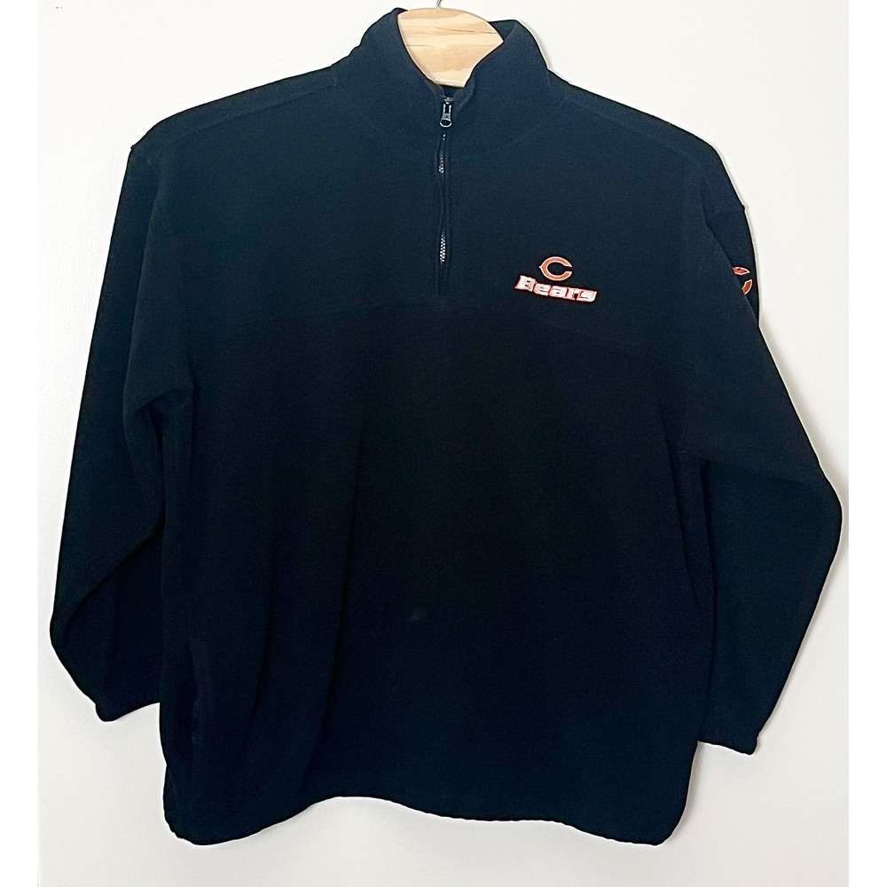 NFL Chicago Bears Quarter Zip Fleece Pullover Mens XL Black Embroidered Logo